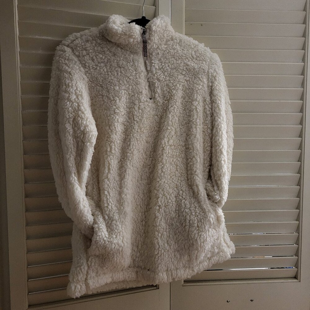 Vintage White Winter Fleece Quarter Zip Small